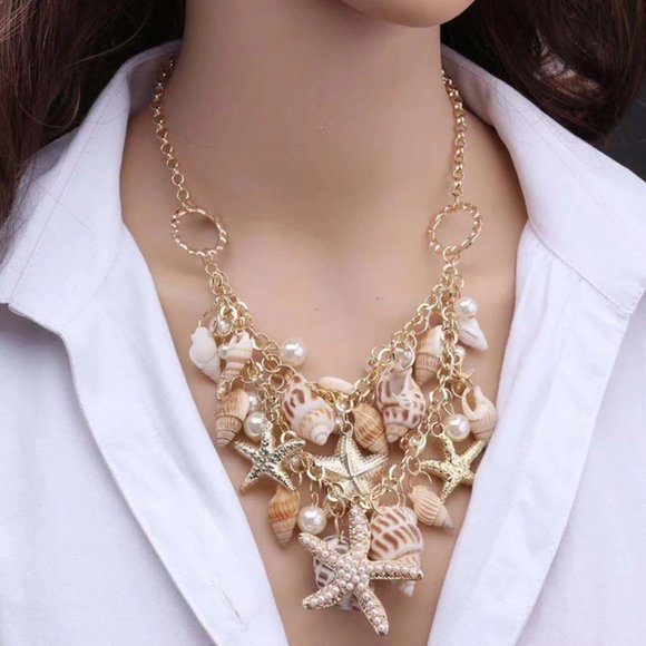 Zara Coastal Mix Pearl Shells Seashell Genuine Shell Double Long Ariel Necklace - Picture 2 of 16